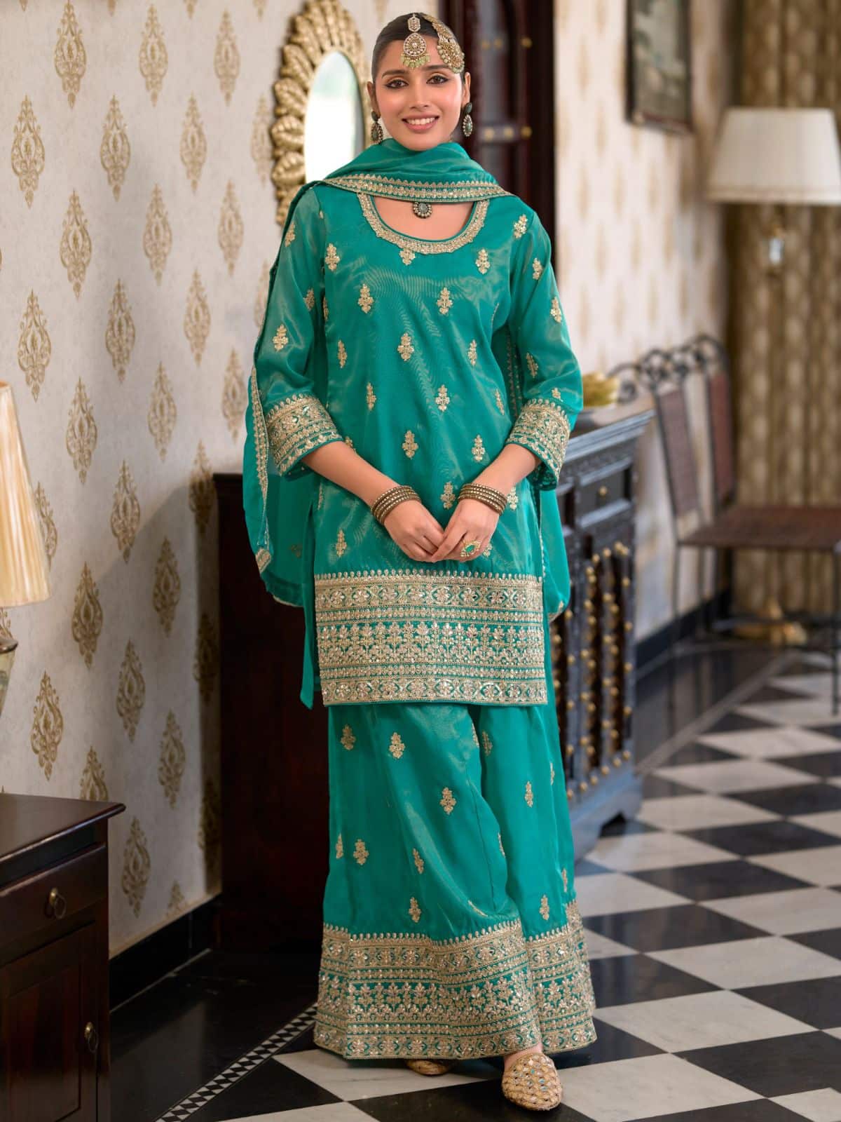 Leeza Fuchsia Pink Embroidered Sharara Suit