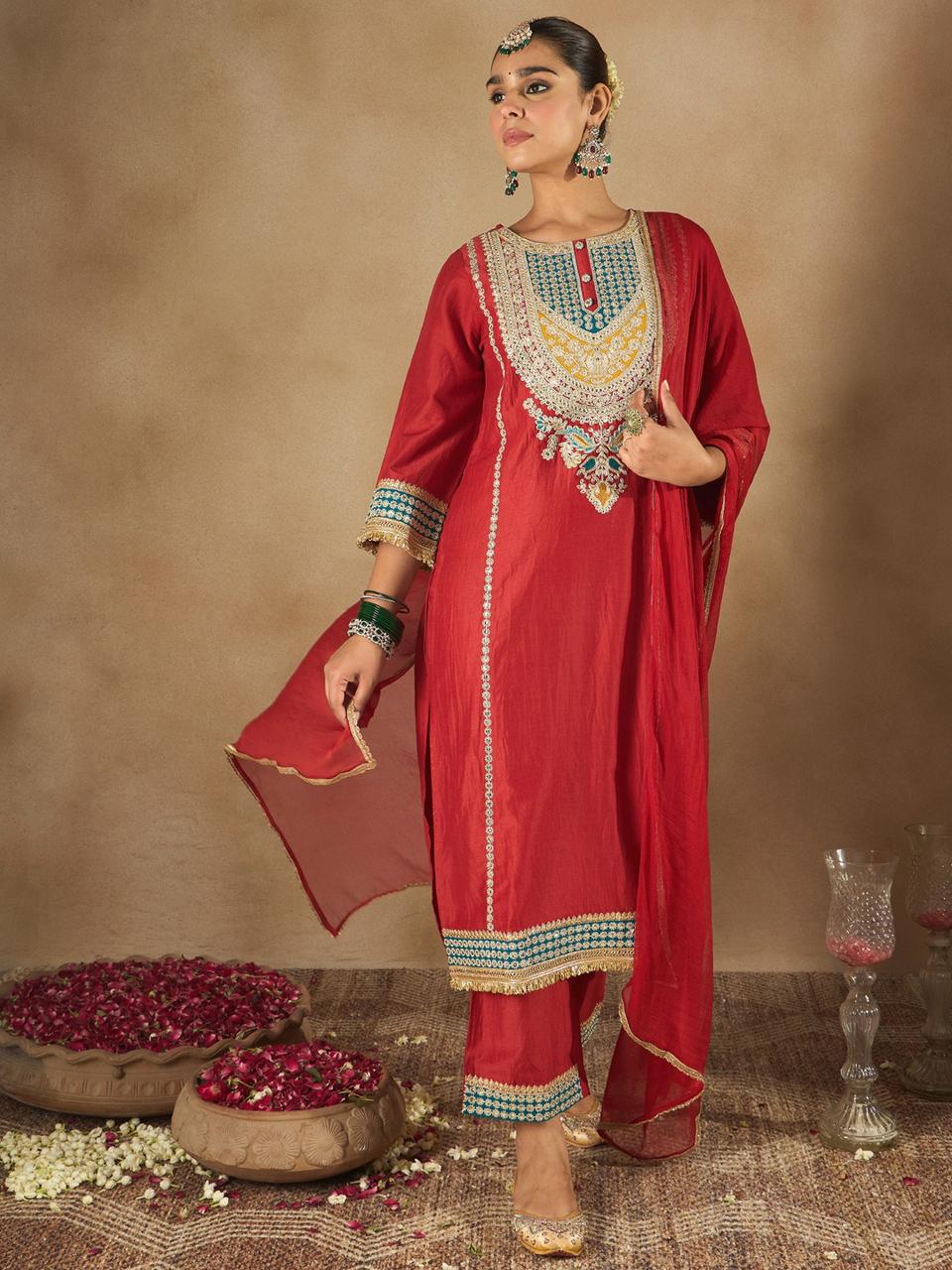 Crimson Elegance with Regal Embroidery by Leeza