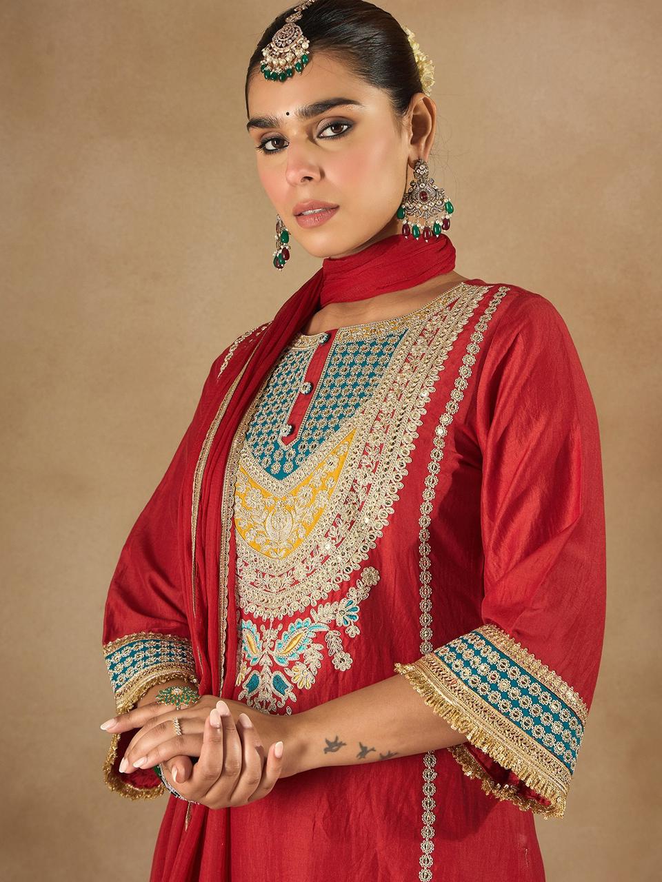 Crimson Elegance with Regal Embroidery by Leeza