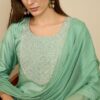 Leeza Sea Green Silk Blend Embroidered Kurta Trouser with Dupatta Set