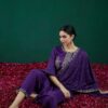 Leeza Purple Silk Blend Embroidered Kurta Trouser with Dupatta Set