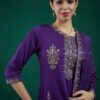 Leeza Purple Silk Blend Embroidered Kurta Trouser with Dupatta Set