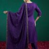 Leeza Purple Silk Blend Embroidered Kurta Trouser with Dupatta Set